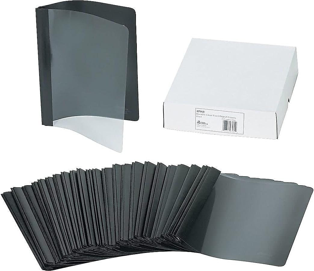 Avery Durable Clear Front Report Covers, 3 Double-Prong Fasteners, Holds up to 25 Sheets, 25 Black Covers (47960) 3 - northernschoolofshiatsu.co.uk