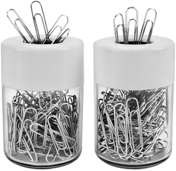 Acrimet Magnetic Paper Clip Holder Dispenser, Round Design, 100 Regular Paper Clip Capacity (Clear Crystal Base/ White Magnetic Lid) (2 pack) 1 - northernschoolofshiatsu.co.uk