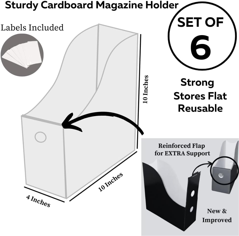 Evelots Magazine File Holder - Set of 6 Mandala - Office Desk Organizer - Sturdy Cardboard - New Upgraded Double Front Panel for More Stability - Full 4 Inch Wide - Easy Assemble 4 - northernschoolofshiatsu.co.uk