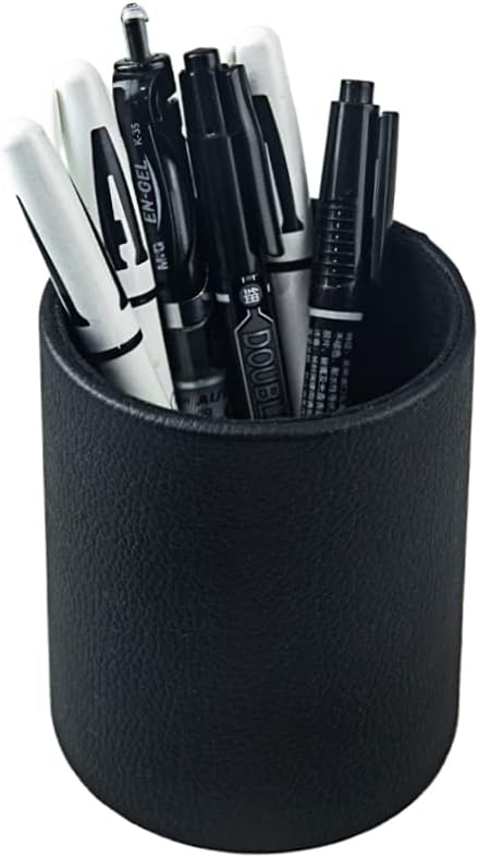 Pen Pencil Holder Cup Container PU Leather Desk Organizer Stand Decor Brush Scissor Holder Decoration Office Desk Home School (3.3" x 3.3" x 4", Black) 8 - northernschoolofshiatsu.co.uk