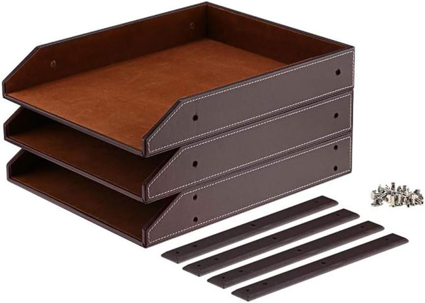 Leather Desk Organizer, NIFIVE 3-Tier Stackable Document Tray, Perfect Desktop Organization Holder for Files, Folder, Stationery, Magazine, Newspaper, Mail, Office Supplies (Brown) 8 51QLKZUuj L. AC SL1000 - northernschoolofshiatsu.co.uk