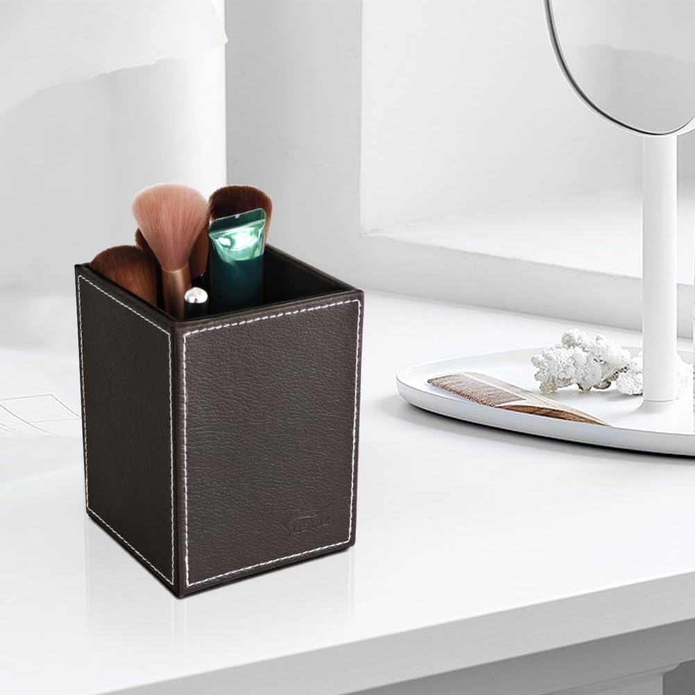 Pen Pencil Holder Cup Container PU Leather Desk Organizer Stand Decor Brush Scissor Holder Decoration Office Desk Home School (3.3" x 3.3" x 4", Black) 110 51RosDRnD+L. AC SL1001 - northernschoolofshiatsu.co.uk