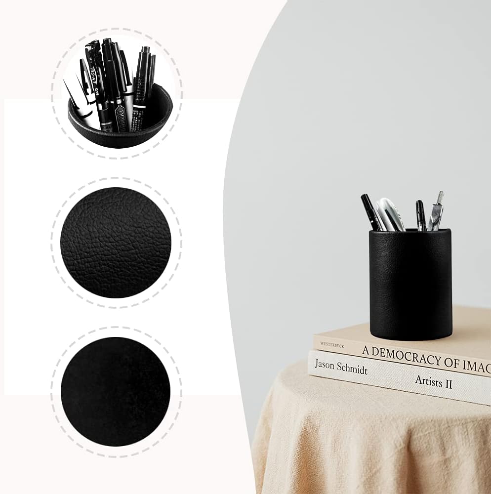 Pen Pencil Holder Cup Container PU Leather Desk Organizer Stand Decor Brush Scissor Holder Decoration Office Desk Home School (3.3" x 3.3" x 4", Black) 9 51Zbf1BN5aS. AC SL1000 - northernschoolofshiatsu.co.uk
