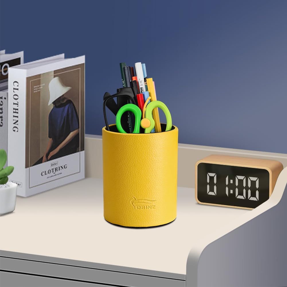Pen Pencil Holder Cup Container PU Leather Desk Organizer Stand Decor Brush Scissor Holder Decoration Office Desk Home School (3.3" x 3.3" x 4", Black) 52 51mgPKyC+hL. AC SL1001 - northernschoolofshiatsu.co.uk