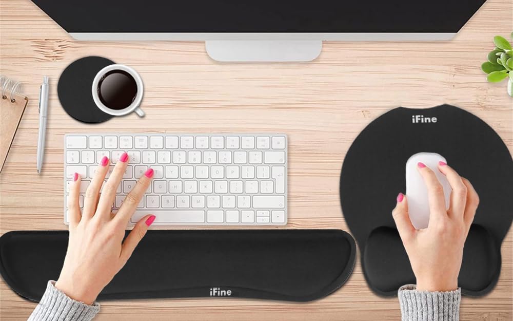 iFine Upgrade Enlarged Superfine Fiber Soft Smooth Memory Foam Ergonomic Mouse Pad & Keyboard Wrist Rest Comfortable for Desktop Laptop Mac Gaming Office School or Home for Stress Free Typing (Black) 5 - northernschoolofshiatsu.co.uk