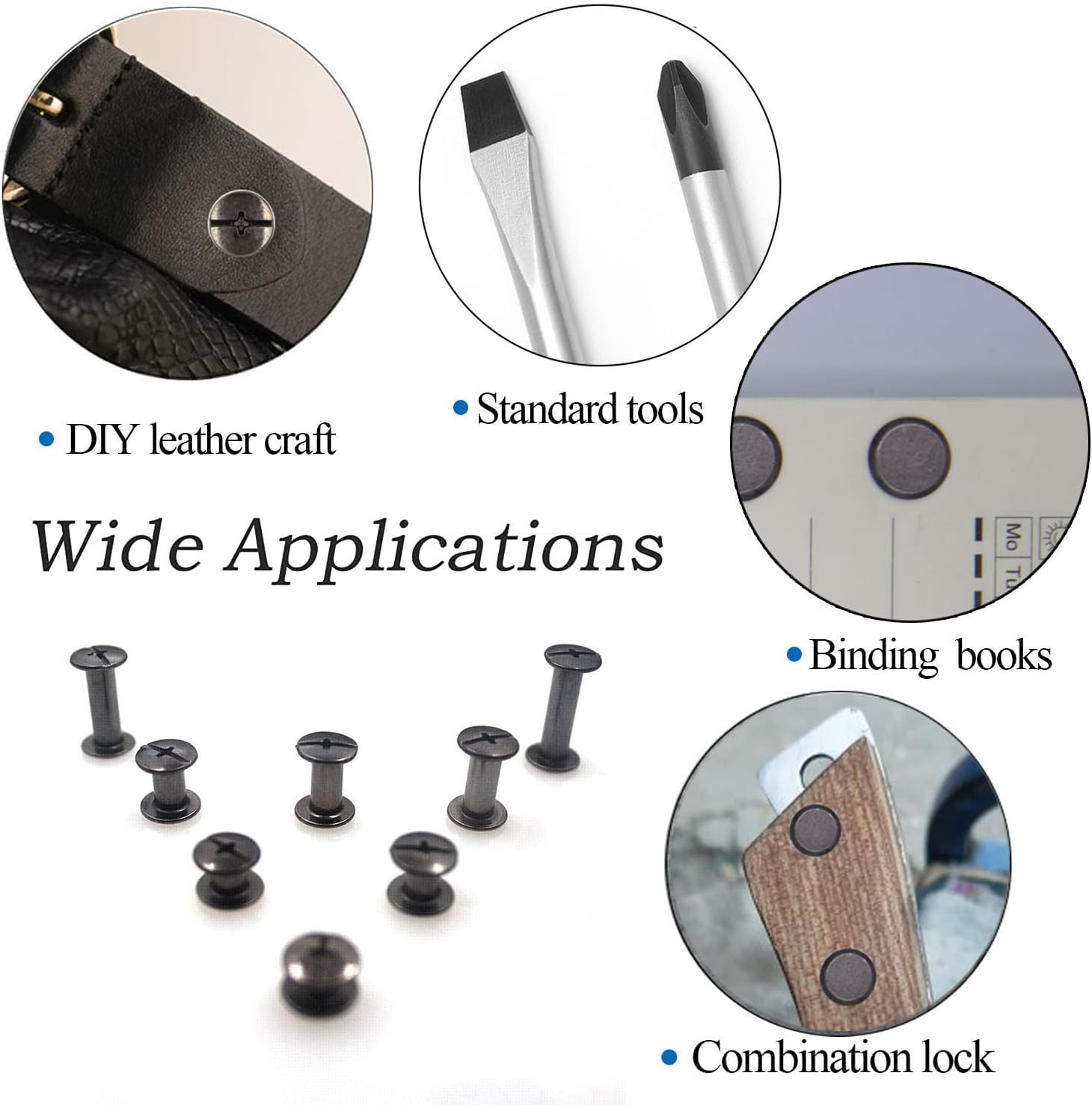 100 Pcs (50 Pair) Gun Black Phillips Chicago Binding Screws Assorted Kits,6 Sizes of Flat Head Rivet Hollow Binding Screws Posts, for Leather Saddles Purses Belt Repair(M5x5/10/15/25/35/45) 105 - northernschoolofshiatsu.co.uk