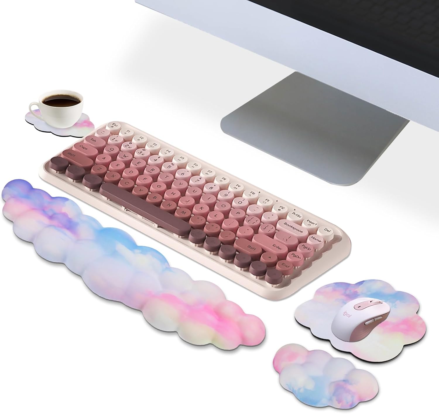 Cloud Mouse Pad and Keyboard Wrist Rest Set,4 Pcs Pink Ergonomic Arm Support for Computer Desk,Cute Palm Resting Cushion with Mousepad & Coaster | Office Computer Laptop Typing Pain Relief 19 611L0HKPbIL. AC SL1500 - northernschoolofshiatsu.co.uk