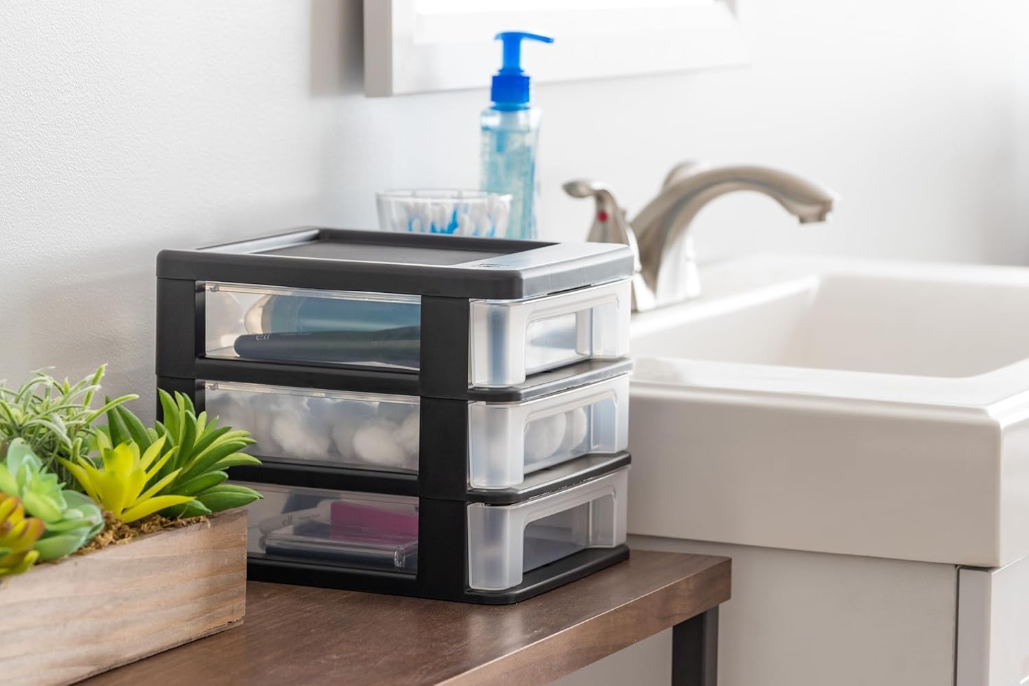 IRIS USA Plastic Stacking Desk Top 3-Drawer Storage Organizer, 2-Pack, for Makeup Vanity Nail Polish Bathroom Stationery Art Craft Supplies Kitchen Office Garage and Small Organization, Small, Black 2 613A4h9 fkL. AC SL1500 - northernschoolofshiatsu.co.uk