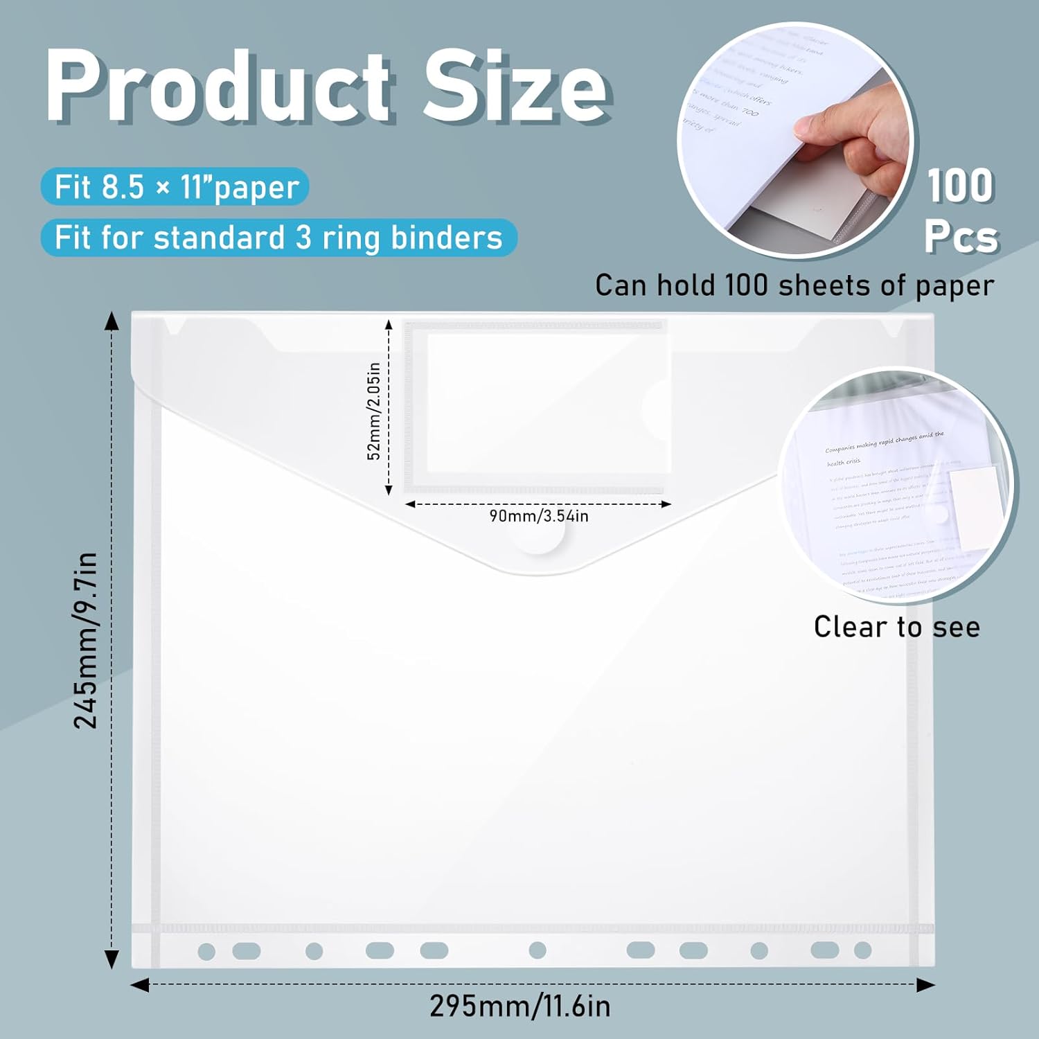 Yeaqee 100 Pcs Binder Pocket for 3 Ring Plastic Binder Folders 11 Holes Clear Poly Binder Envelope with Hook and Loop Closure for 2/3/4 Ring Document Pouch with Label Letter Size Office 2 614NEAQJpvL. AC SL1500 - northernschoolofshiatsu.co.uk