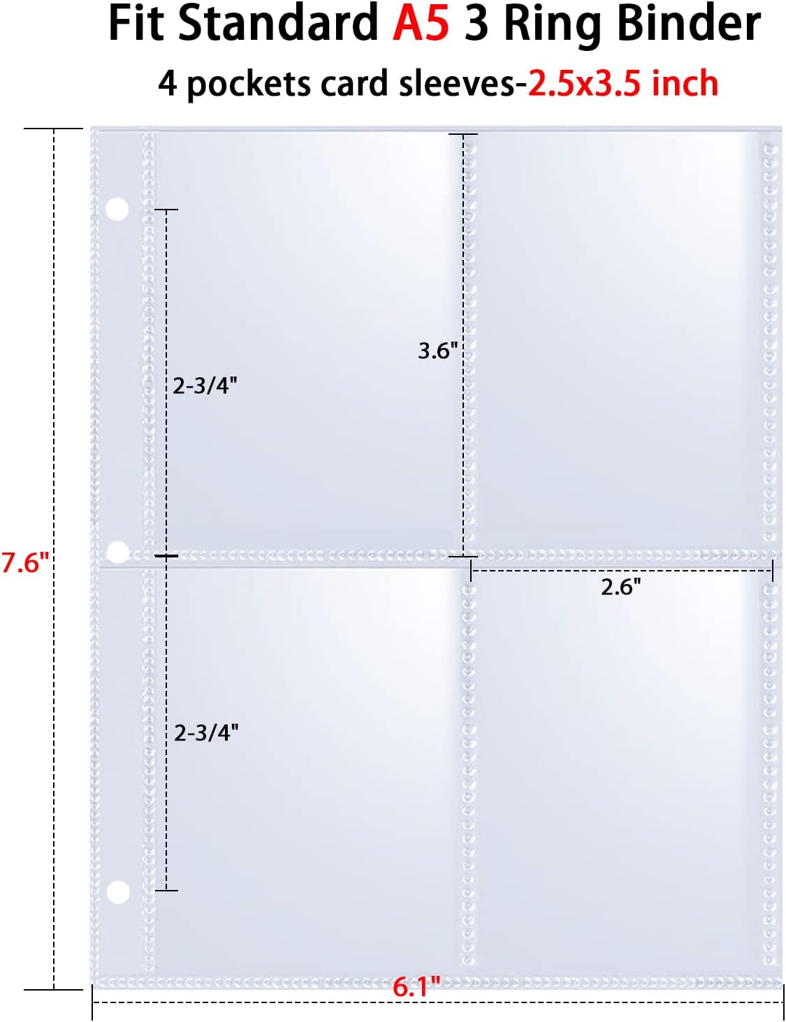50 Pack 400 Pockets 2.5x3.5 Trading Card Sleeves,A5 Binder 4 Pocket Card Sleeves,Double-Sided 4 Pocket 6.1x7.6 Page Protector,Ultra-Clear Game Card Sheets for A5 Mini 3 Ring Binder 4 - northernschoolofshiatsu.co.uk
