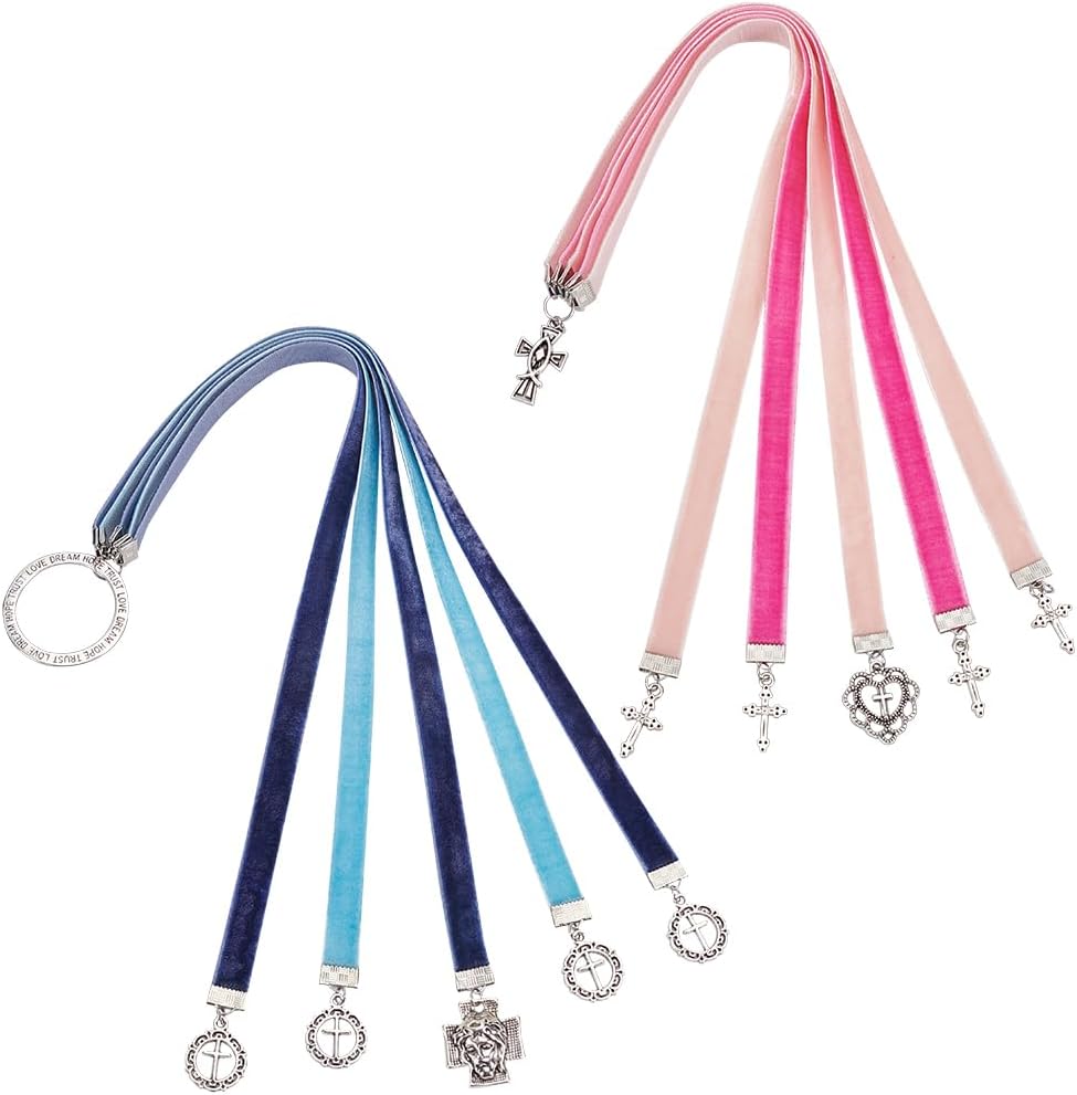 FINGERINSPIRE 2 Pcs Bible Ribbon Bookmark 2 Styles 14.2 Inch Velvet Ribbons Bookmark with 5 Ribbons Multi Page Ribbon Marker with Cross Charm for Bible Books(Jesus & Cross Heart Blue & Pink) 1 6192O1SrmFL. AC SL1001 - northernschoolofshiatsu.co.uk