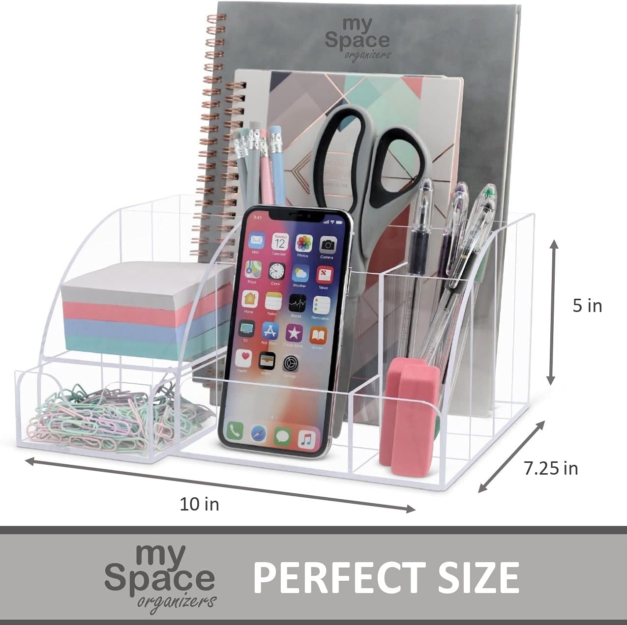 Clear Acrylic Desk Oganizer, 9 Compartments, Office Supplies and Desk Accessories Organizer, Home Decor Desktop Organizer (Clear) 7 619Dk0sgp+S. AC SL1285 - northernschoolofshiatsu.co.uk