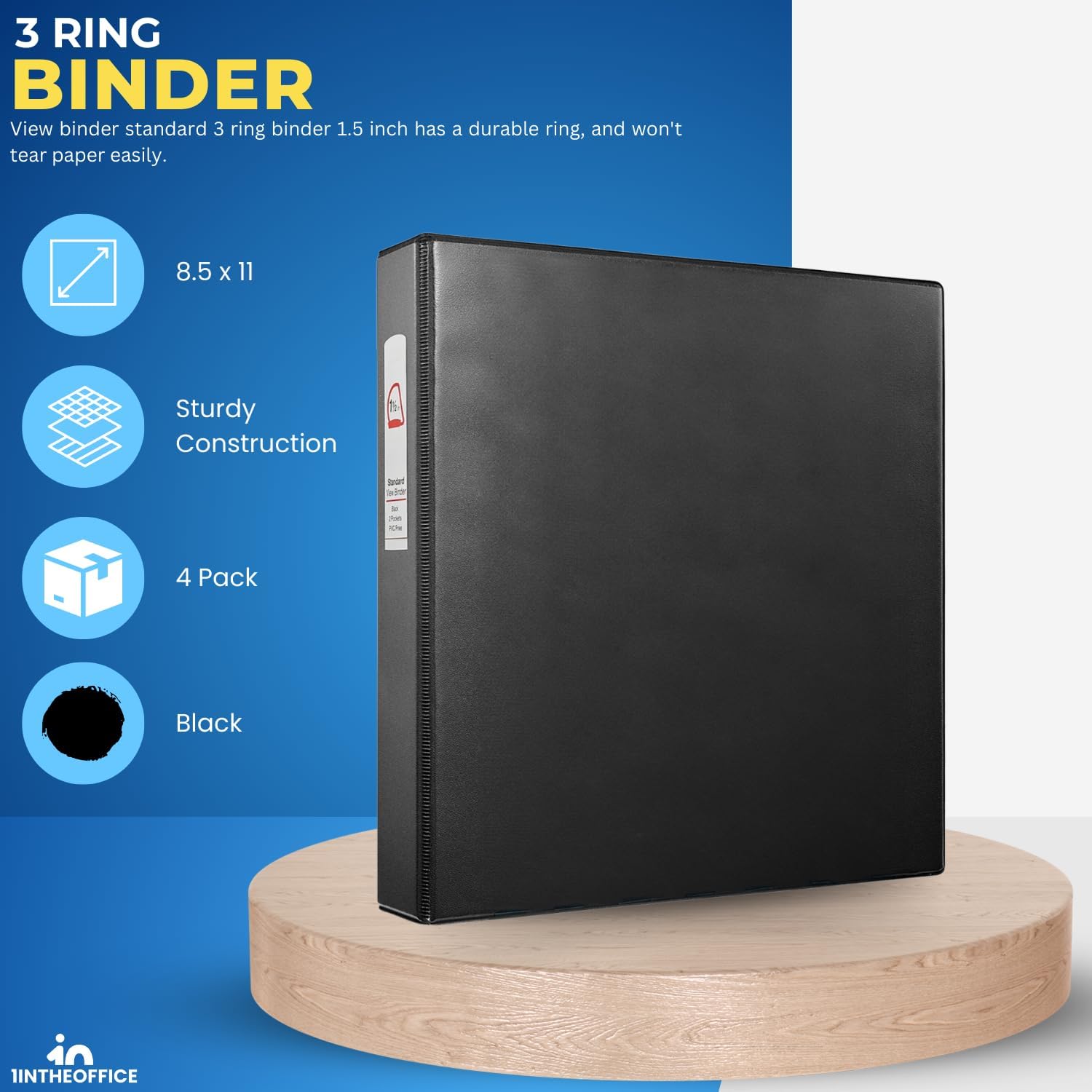1InTheOffice 3 Ring Binders, 1.5 Inch Binders 3 Ring, D Ring Binder, Holds 375 Sheets, Fits 8.5" x 11" Paper, Black, 4 Pack 2 - northernschoolofshiatsu.co.uk