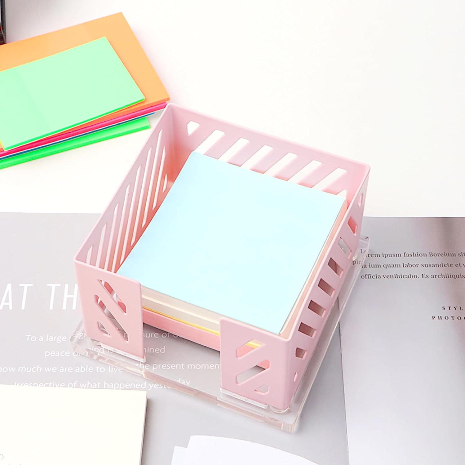NatSumeBasics Pink Sticky Note Holder Metal Post a Note Holder 3.5" x 3.5" Business Card Holder Dispenser Clear Base for Desk Organizers Accessories Supplies (Pink) 2 61BUkJjrE L. AC SL1500 - northernschoolofshiatsu.co.uk