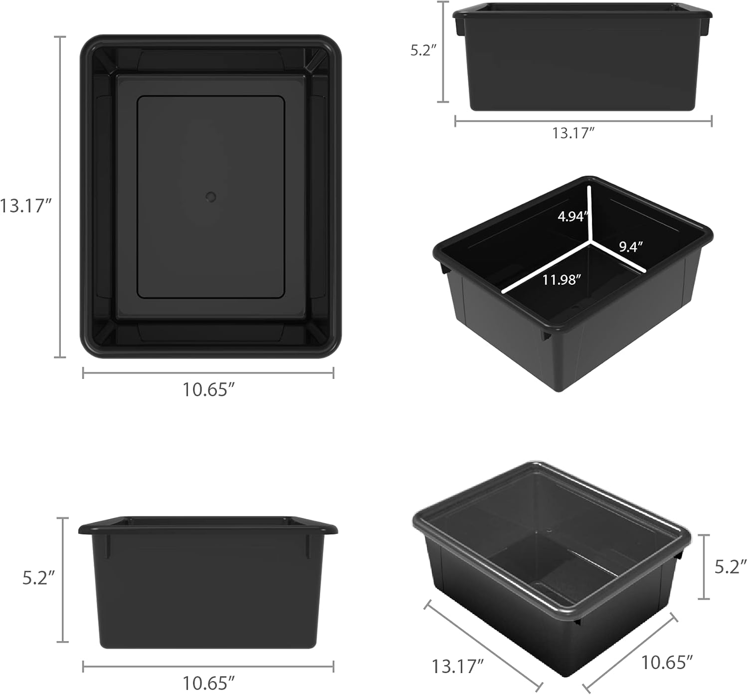 Storex Letter Size Deep Storage Tray – Organizer Bin with Non-Snap Lid for Classroom, Office and Home, Black, 5-Pack (62543U05C) 8 - northernschoolofshiatsu.co.uk