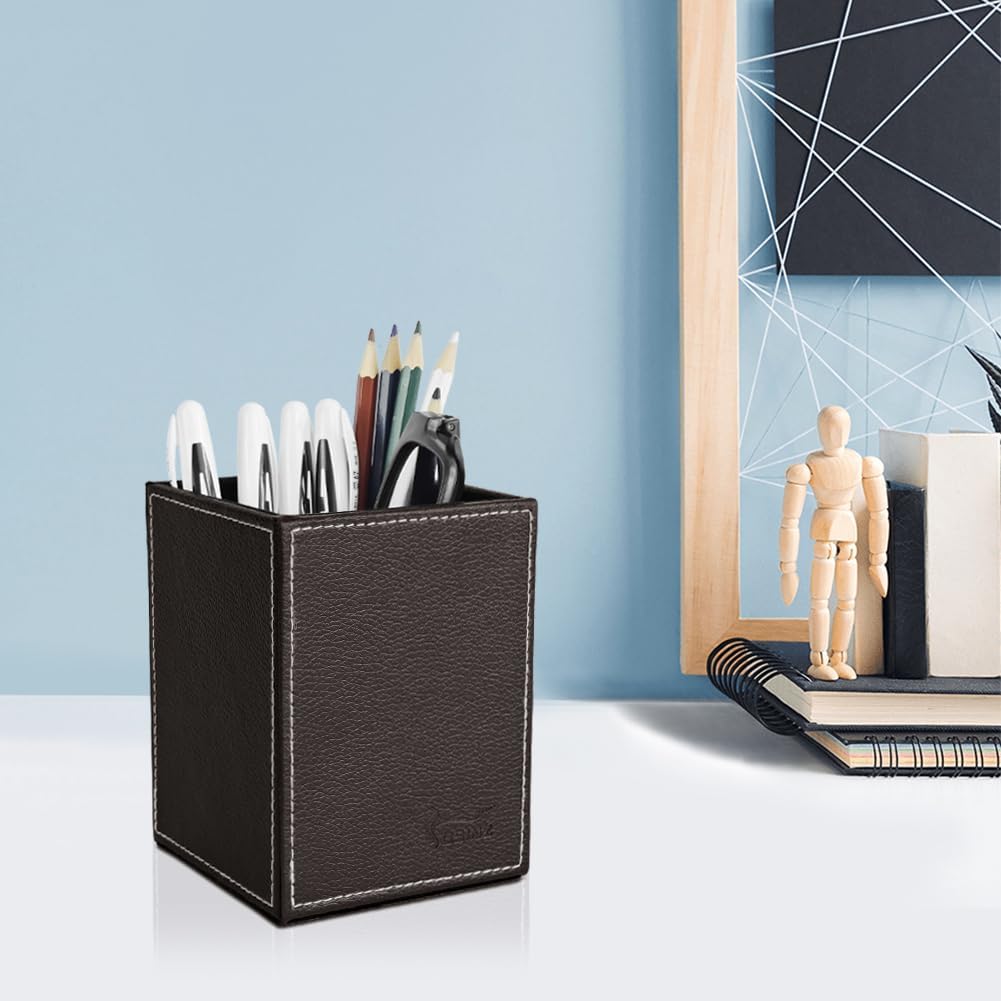 Pen Pencil Holder Cup Container PU Leather Desk Organizer Stand Decor Brush Scissor Holder Decoration Office Desk Home School (3.3" x 3.3" x 4", Black) 112 61BzVNu kaL. AC SL1001 - northernschoolofshiatsu.co.uk