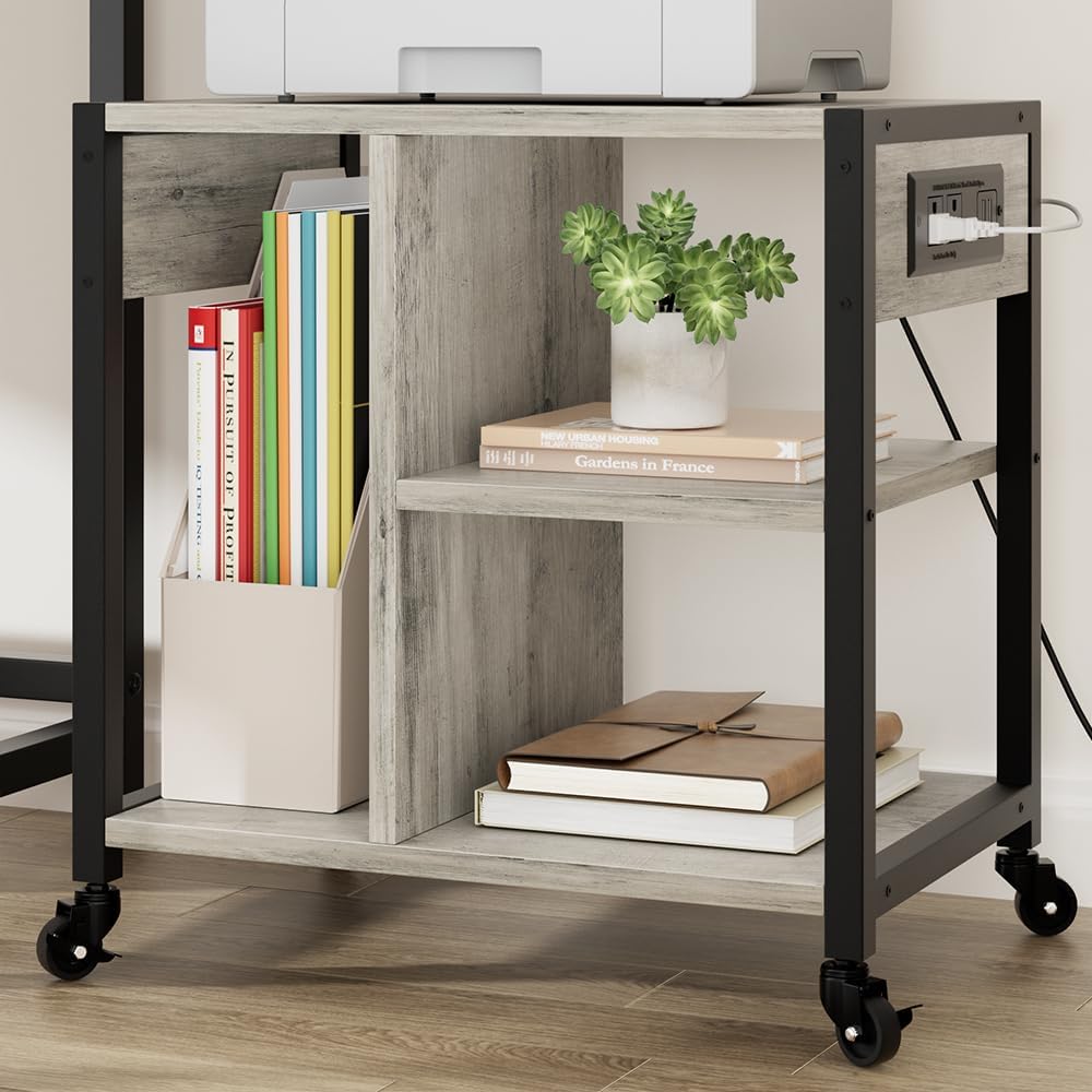 IDEALHOUSE Under Desk Printer Stand with Power Outlets and USB Charging Ports, Desktop Printer Table with Storage Shelf, 4 Tier Mobile Printer Stand with Wheels for Home Office, Rustic Gray 6 61C++dQ 09L. AC SL1000 - northernschoolofshiatsu.co.uk