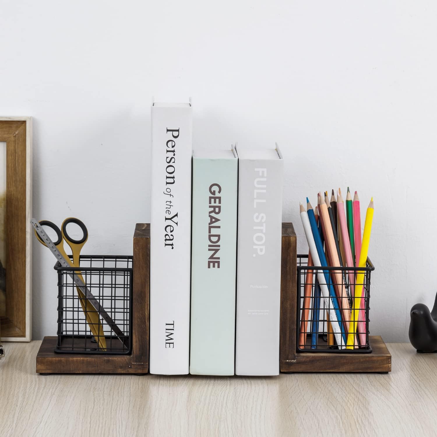 MyGift Rustic Burnt Wood Decorative Bookends for Heavy Books with Matte Black Metal Wire Basket Pencil Cup and Office Supplies Storage Baskets, 1-Pair 2 61FHQzMUqXL. AC SL1500 - northernschoolofshiatsu.co.uk