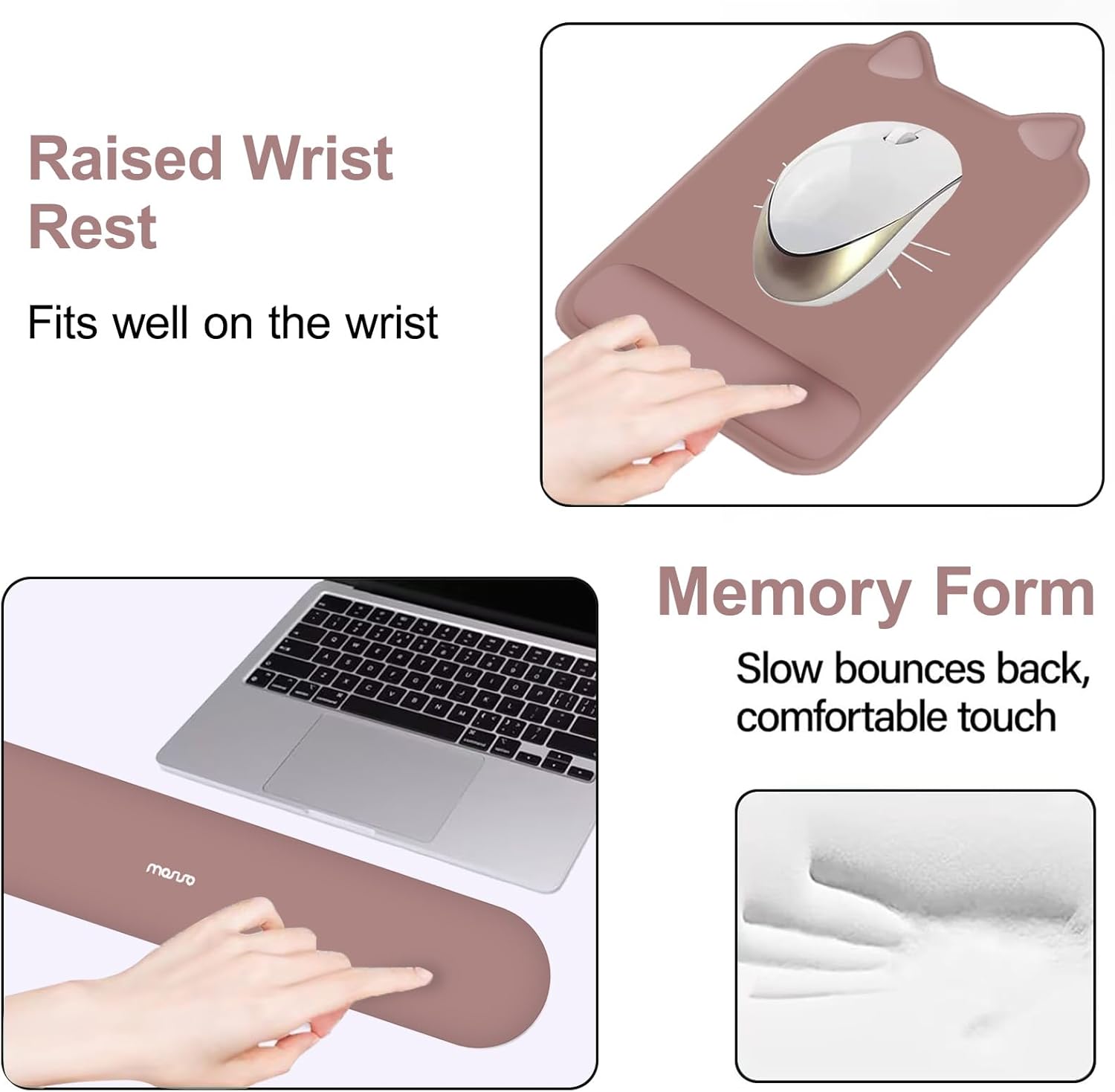 MOSISO Wrist Rest Support for Mouse Pad&Keyboard Set, Cute Cat Ear Shape Ergonomic Mousepad Non-Slip Base Home/Office Pain Relief&Easy Typing Pad with Neoprene Cloth & Raised Memory Foam, Dusty Rose 4 61FqwChhkOL. AC SL1500 - northernschoolofshiatsu.co.uk