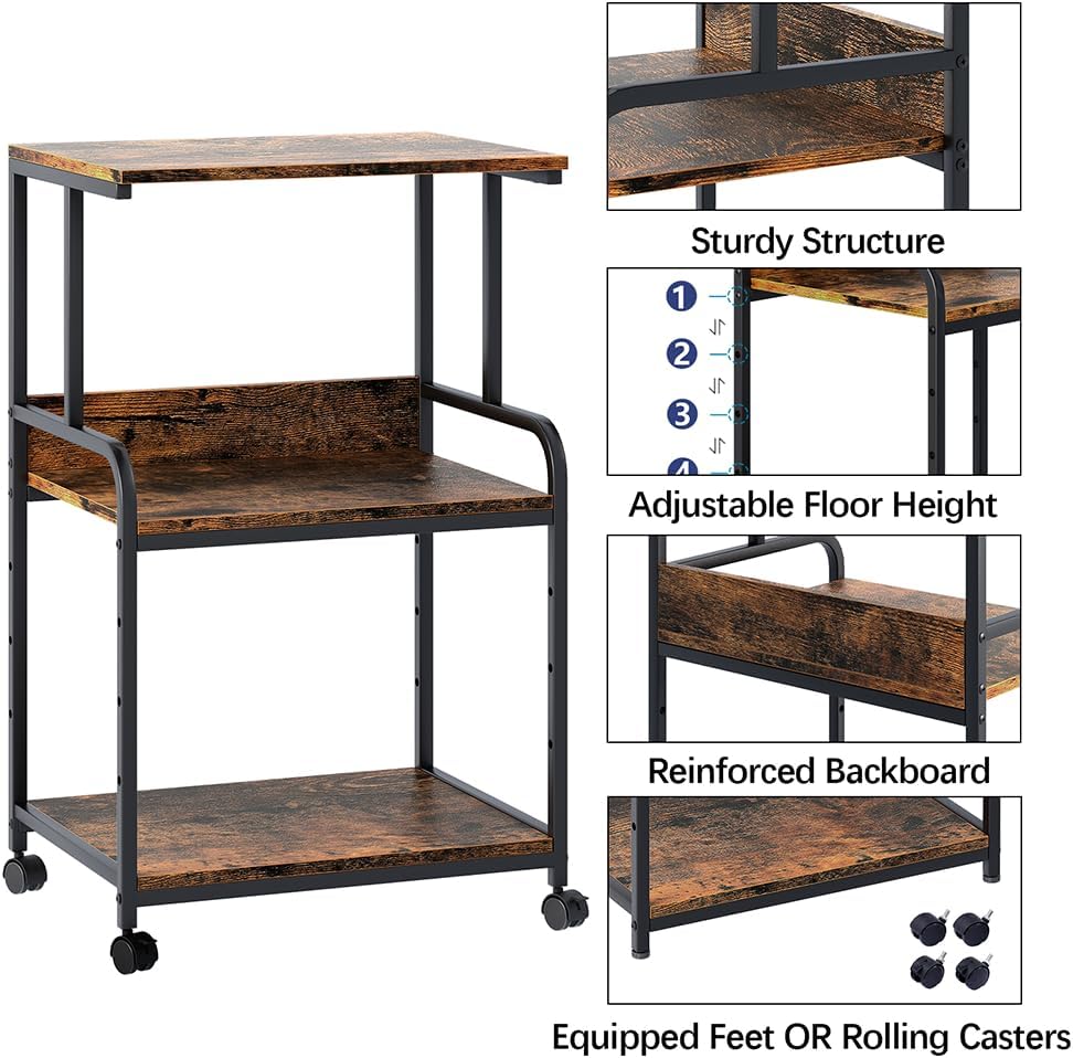 4 Tier Printer Stand with Storage Shelf, Large Tall Printer Cart with Wheels, Mobile Printer Table for Home Office, Adjustable Stands for Printer Heat Press Scanner Fax (Black), High 65 - northernschoolofshiatsu.co.uk