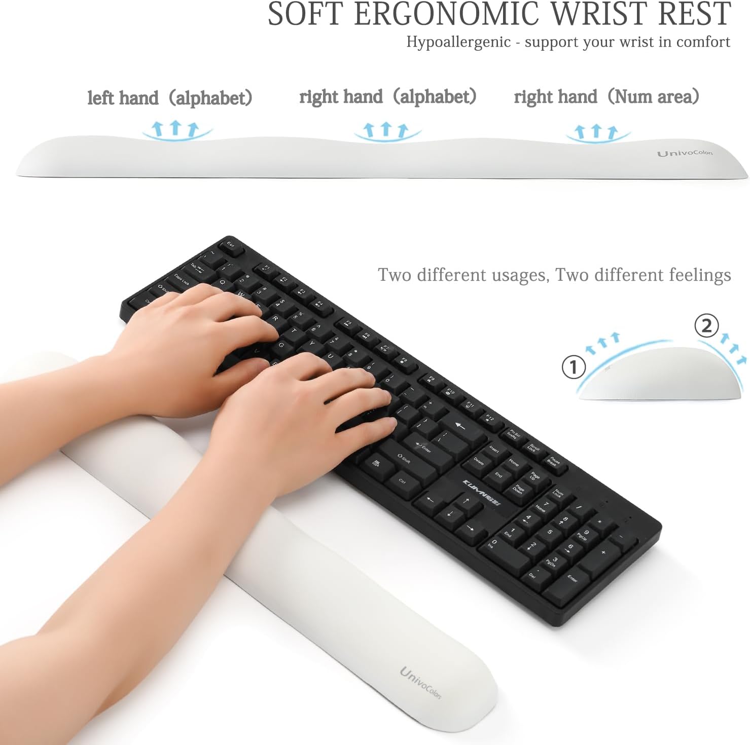 UnivoColors Design-Wave Set of Keyboad Wrist Rest & Mouce Pad,Artificial Sheepskin+Memory Foam+Ergonomic+Anti-Slip Gel, Resilience Support During Work and Gaming,Keyboard Accessory,White 85 - northernschoolofshiatsu.co.uk