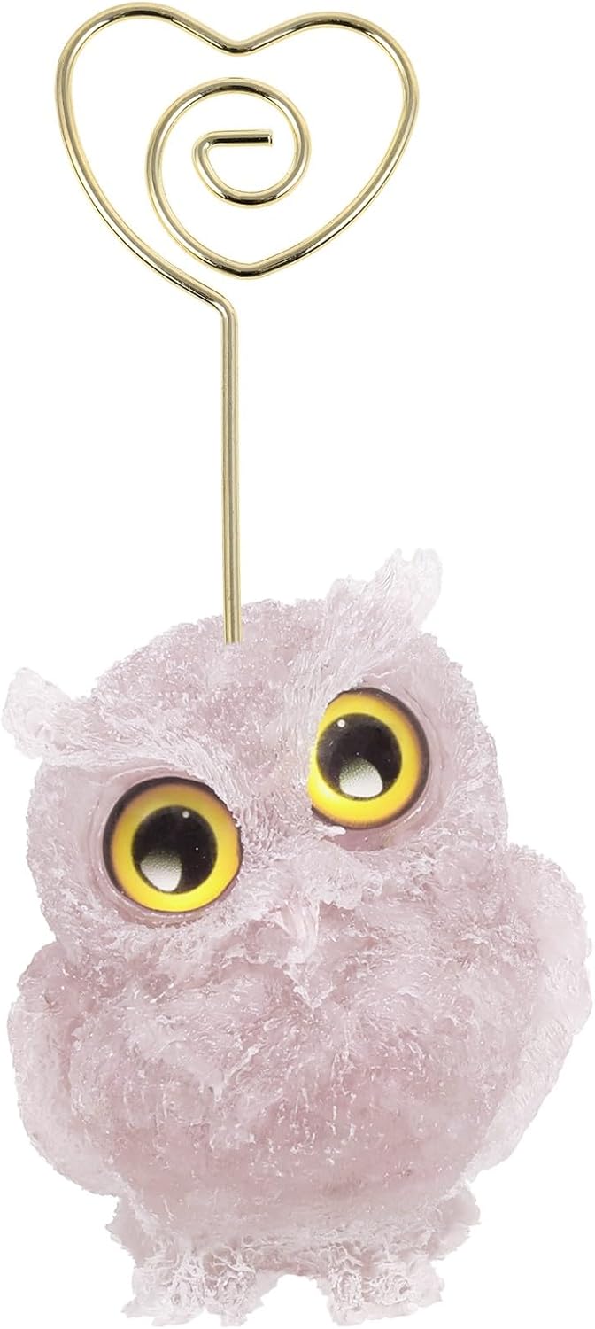 SUNYIK Resin Owl Table Card Holder Stand, Animal Stone Memo Holder Heart Wire Photo Clip Picture Note Photo Stand for Home Office Desk, Rose Quartz 1 - northernschoolofshiatsu.co.uk