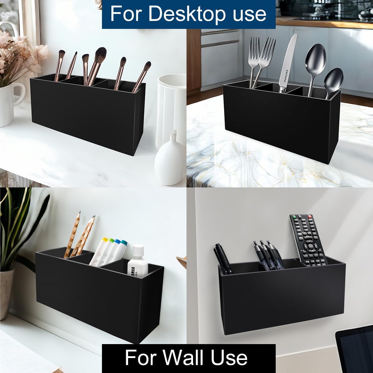 Acrylic Pen and Silverware Holder, Makeup Brush Cup,Desktop or Wall Mount Storage Organizer,Perfect for Office, Stationery, Kitchen and Bathroom Caddy,Desk Pencil Accessories.(Black) 4 - northernschoolofshiatsu.co.uk