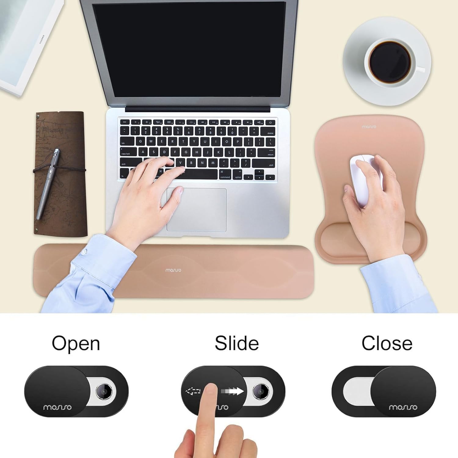 MOSISO Wrist Rest Support for Mouse Pad&Keyboard Set, Geometric Leaf Shape Ergonomic Mousepad Non-Slip Base Home/Office Pain Relief&Easy Typing Pad with Raised Memory Foam&Webcam Cover, Brown 7 - northernschoolofshiatsu.co.uk
