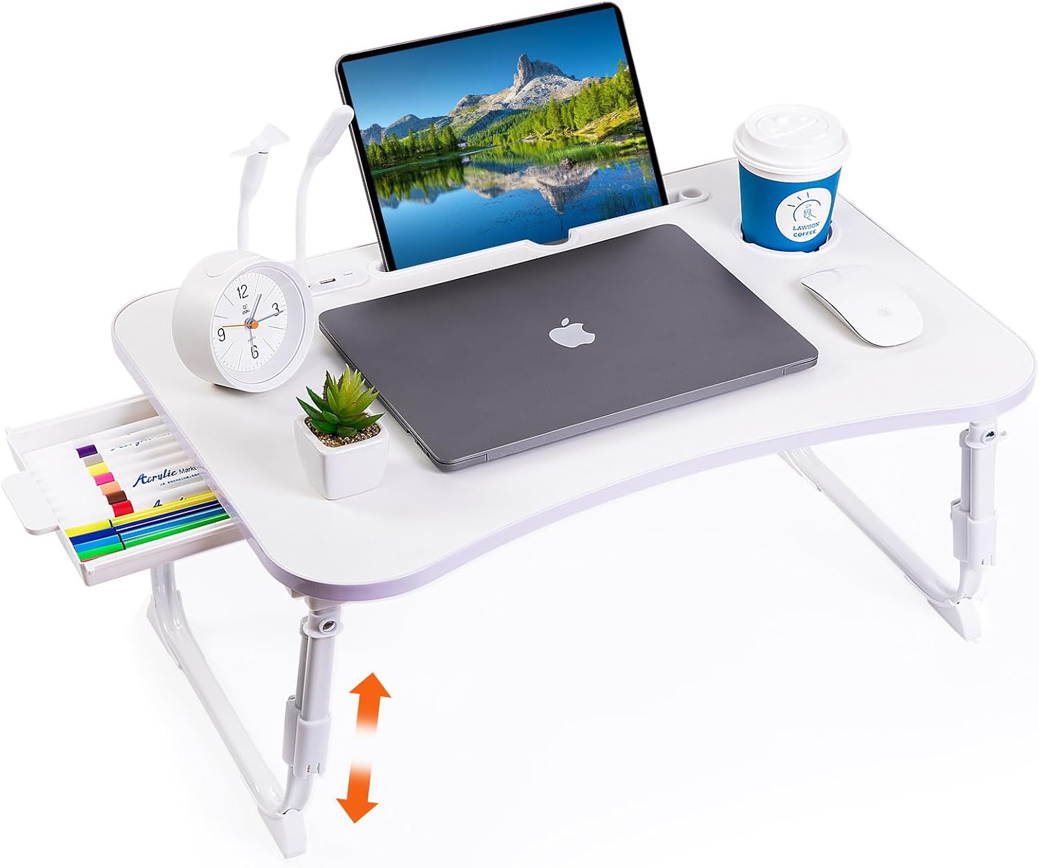 Laptop Desk for Bed, Height Adjustable Laptop Bed Table, Foldable Portable Lap Desk Stand with USB/Storage Drawer/Cup Holder/Slot, Breakfast Tray for Working Reading Writing Eating 25 - northernschoolofshiatsu.co.uk