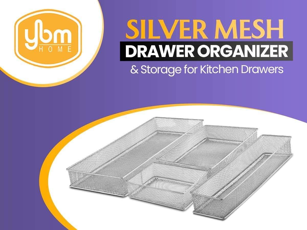 YBM HOME Silver Mesh Drawer Organizer and Storage for Kitchen Drawers, Serves as School Supply Holder, Office Desktop Organizer Basket, Makeup and Craft Supplies Organization, (1 Unit, 8x12x2 Inch) 3 - northernschoolofshiatsu.co.uk