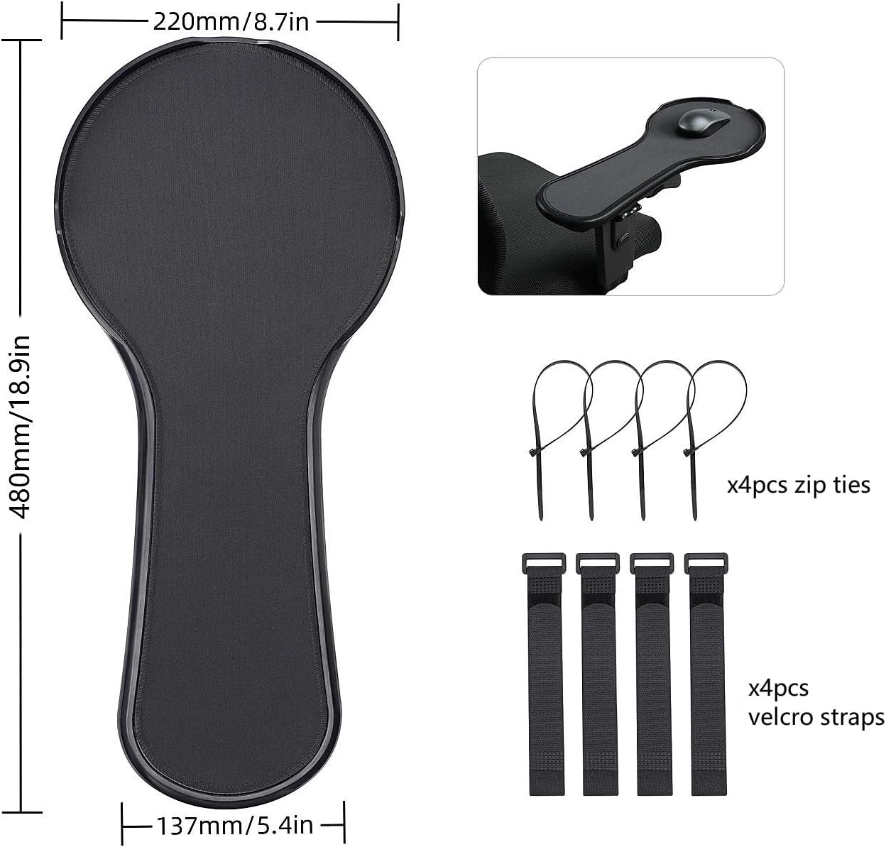 Ergonomic Adjustable Arm Rest Mouse pad for Chair, Mouse Extension Platform Tray with Mouse Baffle to Prevent Falling, Attaches to Chair, Black (Black(YYLL8326)) 2 - northernschoolofshiatsu.co.uk