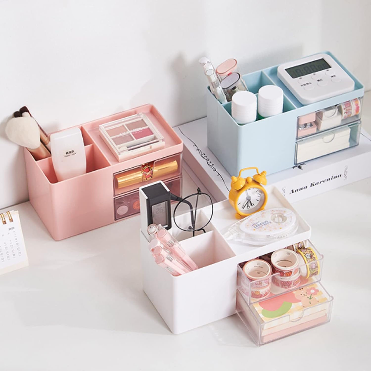 Small Desk Organizer with Pen Holder and Drawer, Plastic Desk Storage Box with 4 Compartments for Office, School, Home, Vanity Organizer, Cosmetic Makeup Organizer for Women,Blue 6 61OJ6uBXcDL. AC SL1500 - northernschoolofshiatsu.co.uk