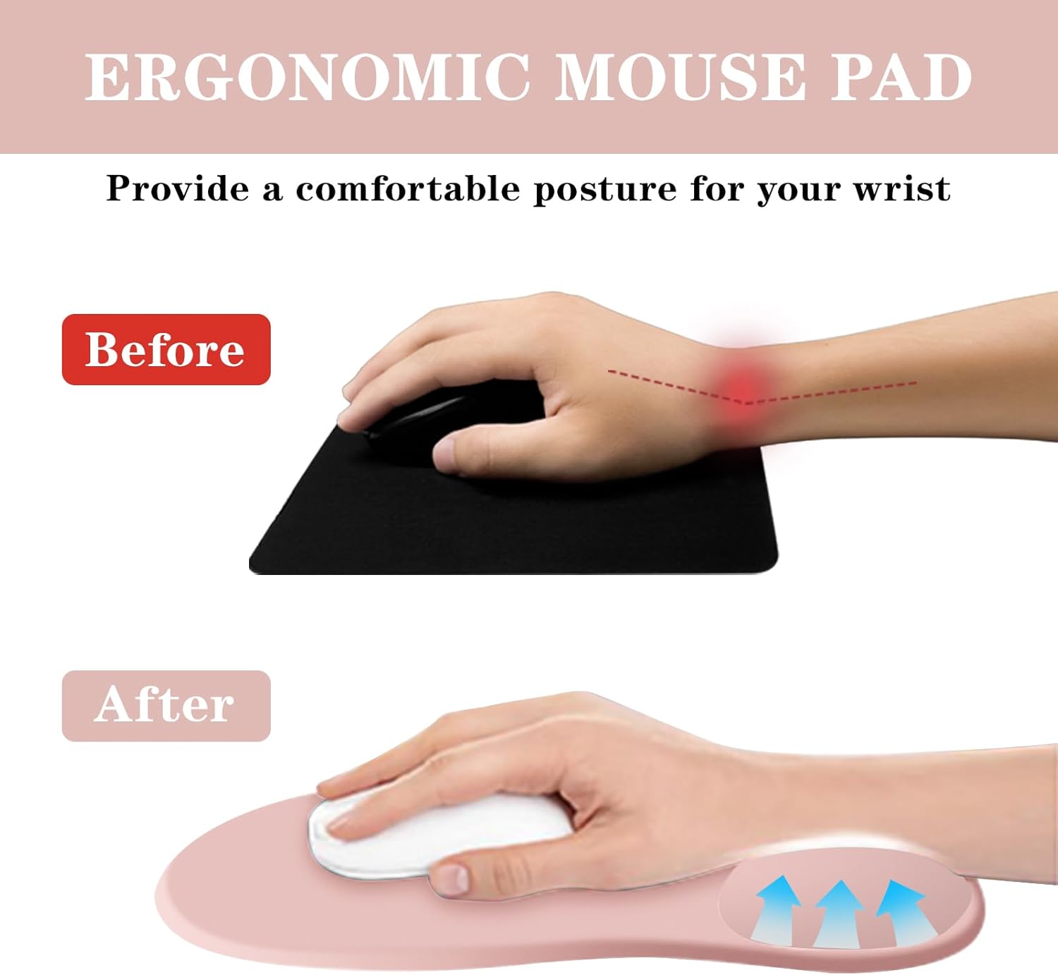 Mouse Pad with Wrist Rest,Ergonomic Mouse Pad with Comfortable Gel Wrist Rest Support and Non-Slip PU Base for Easy Typing Pain Relief, Durable and Washable(Pink) 2 61RdOahm7JL. AC SL1500 - northernschoolofshiatsu.co.uk