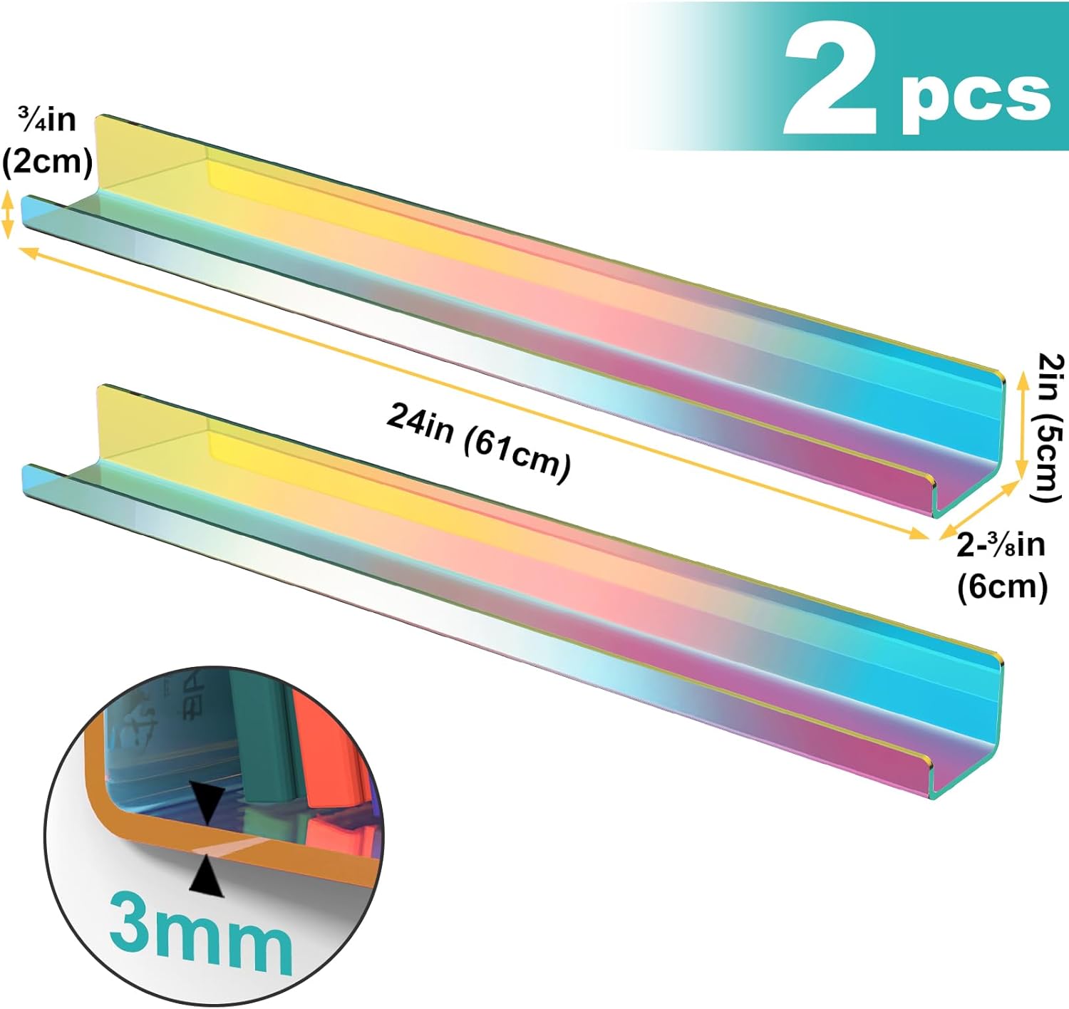 NiHome Clear Magnetic Acrylic Book Shelves 2-Pack, 24'' for Whiteboard, Classroom and Fridge Storage, Sleek Design for Large Picture Books and File Holders, Holds up to 8.5 lbs 50 61S - northernschoolofshiatsu.co.uk
