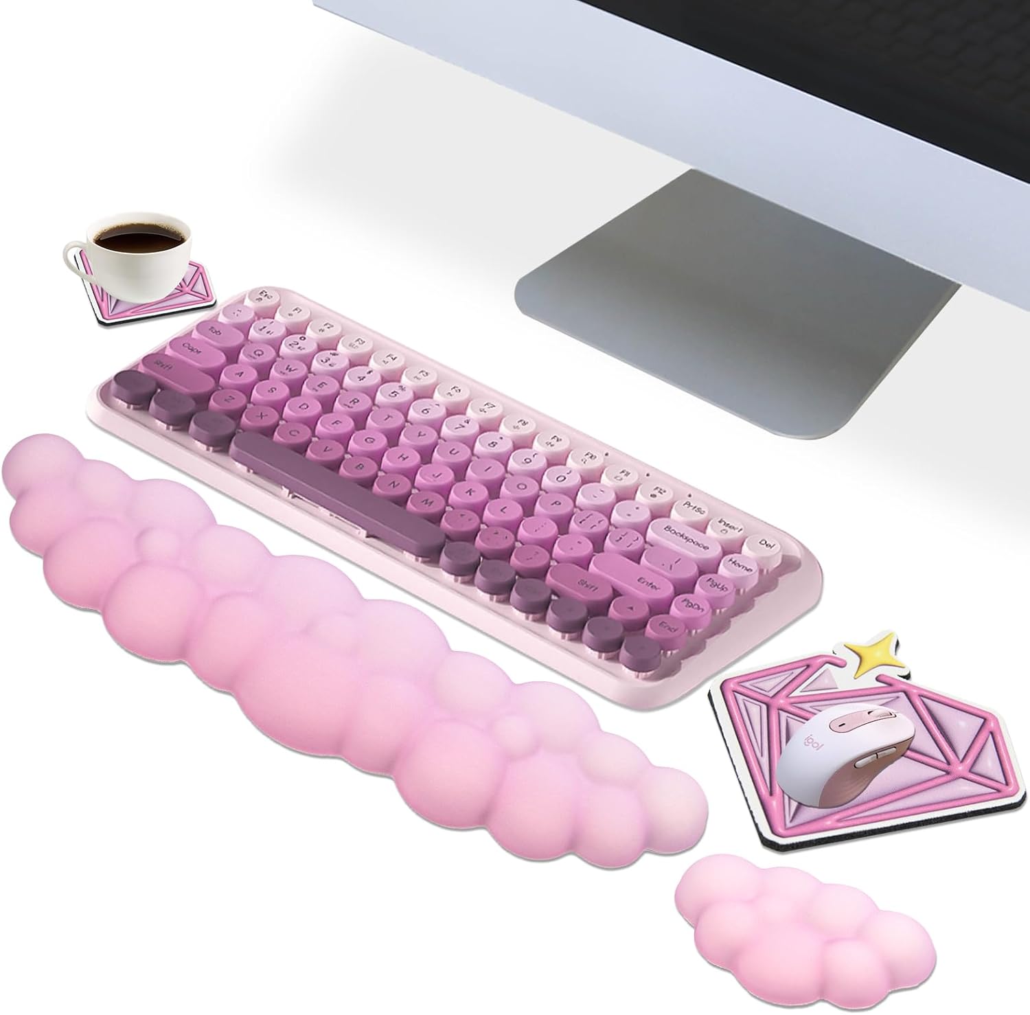 Cloud Mouse Pad and Keyboard Wrist Rest Set,4 Pcs Pink Ergonomic Arm Support for Computer Desk,Cute Palm Resting Cushion with Mousepad & Coaster | Office Computer Laptop Typing Pain Relief 25 61UXblC2+hL. AC SL1500 - northernschoolofshiatsu.co.uk