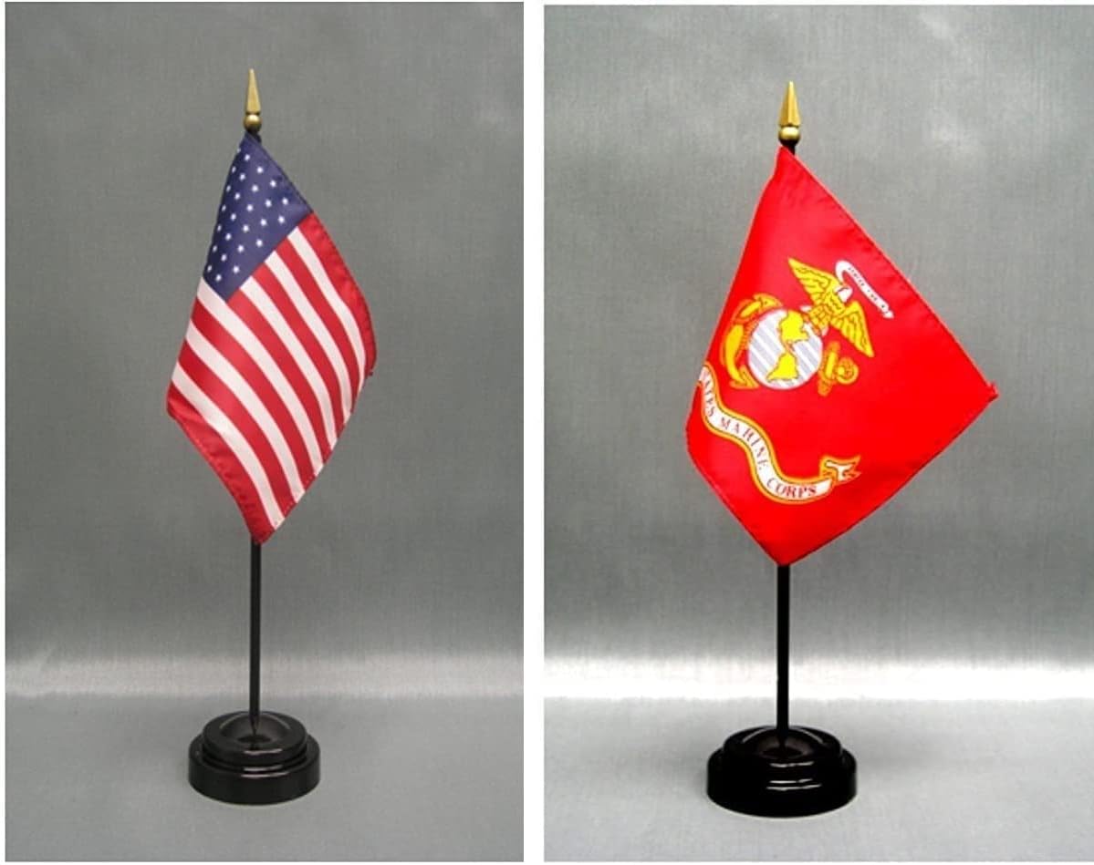 Made in the USA. 1 American and 1 United States Marine Corps 4"x6" Miniature Desk & Table Flag, Includes 2 Flag Stands & 2 Small Mini Stick Flags 1 61X8k1P6gXL. AC SL1200 - northernschoolofshiatsu.co.uk