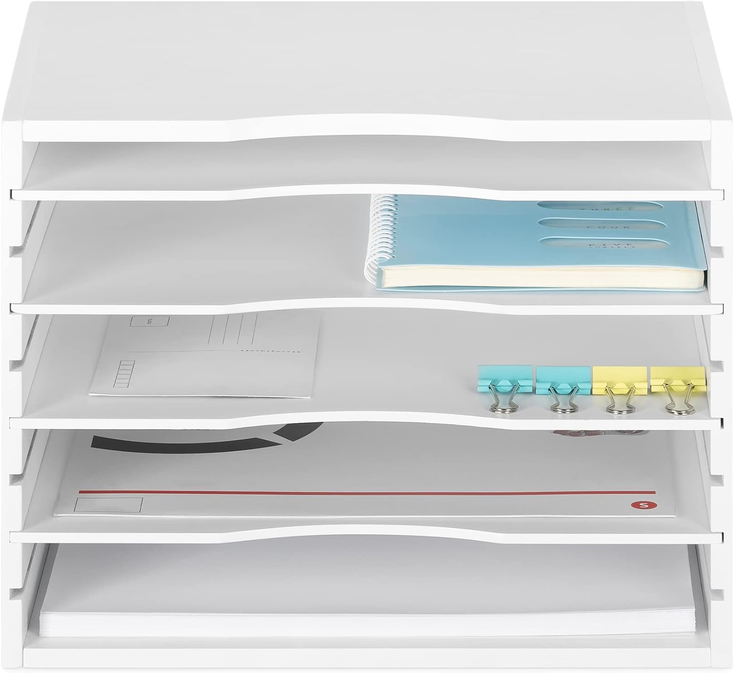 Navaris Bamboo Desk File Organizer - Paper Tray Letter Storage with 4 Adjustable Shelves - Desktop Inbox Trays - 13" x 9.6" x 10.2" - White 7 61ZSmkCunwL. AC SL1500 - northernschoolofshiatsu.co.uk