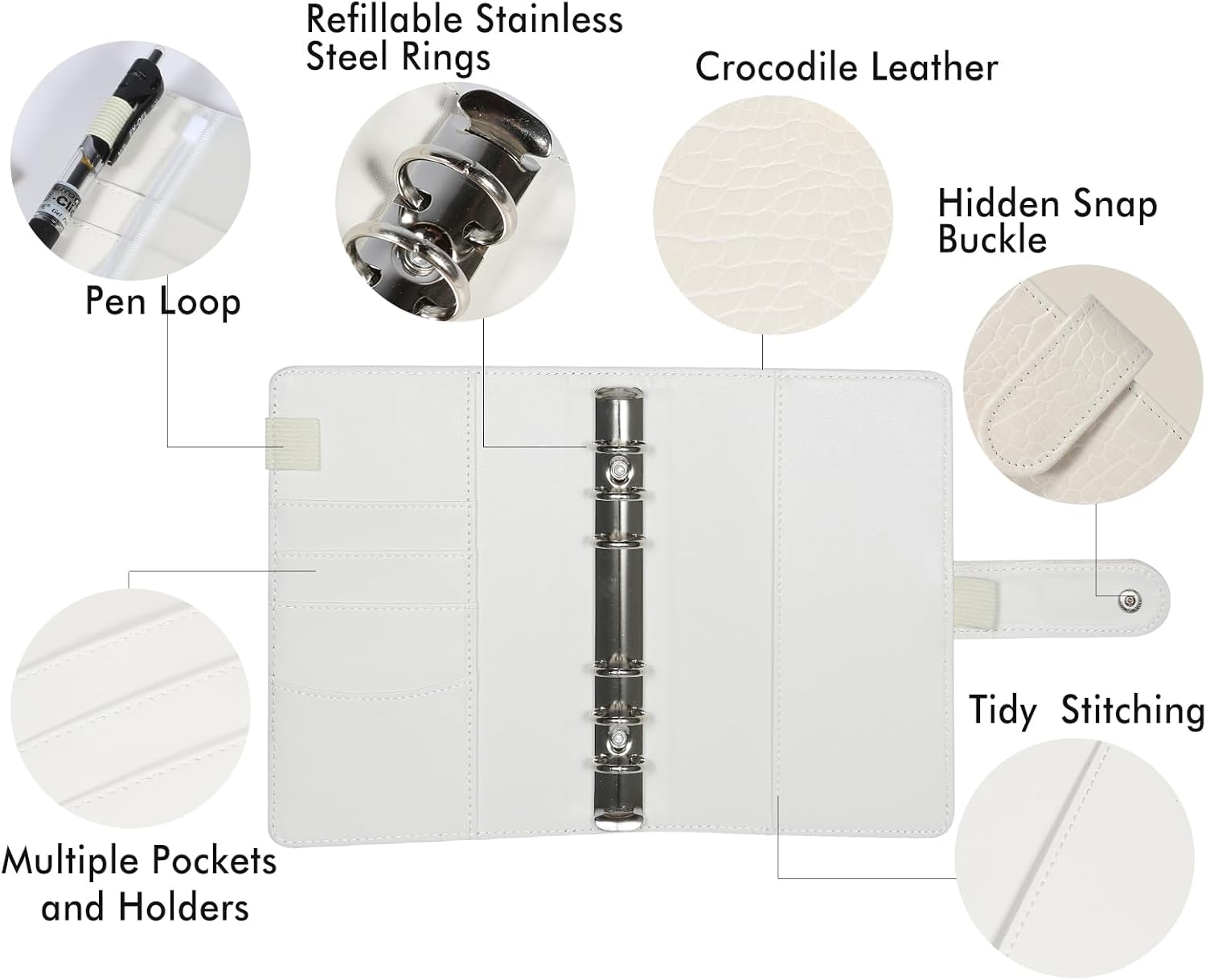 A5 6 Ring Binder Cover Crocodile - Large PU Leather Notebook Binder with Hidden Snap Buckle, Refillable Budget Planner, Beige 2 61cgZikuuCL. AC SL1500 - northernschoolofshiatsu.co.uk