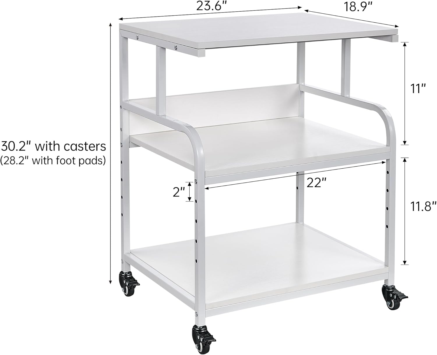 Large Printer Stand Table 23.6 x18.9 x 30 Inches with Height Adjustable Storage Shelf, 3 Tier Rolling Printer Cart with Wheels for Home Office, Gray 20 - northernschoolofshiatsu.co.uk