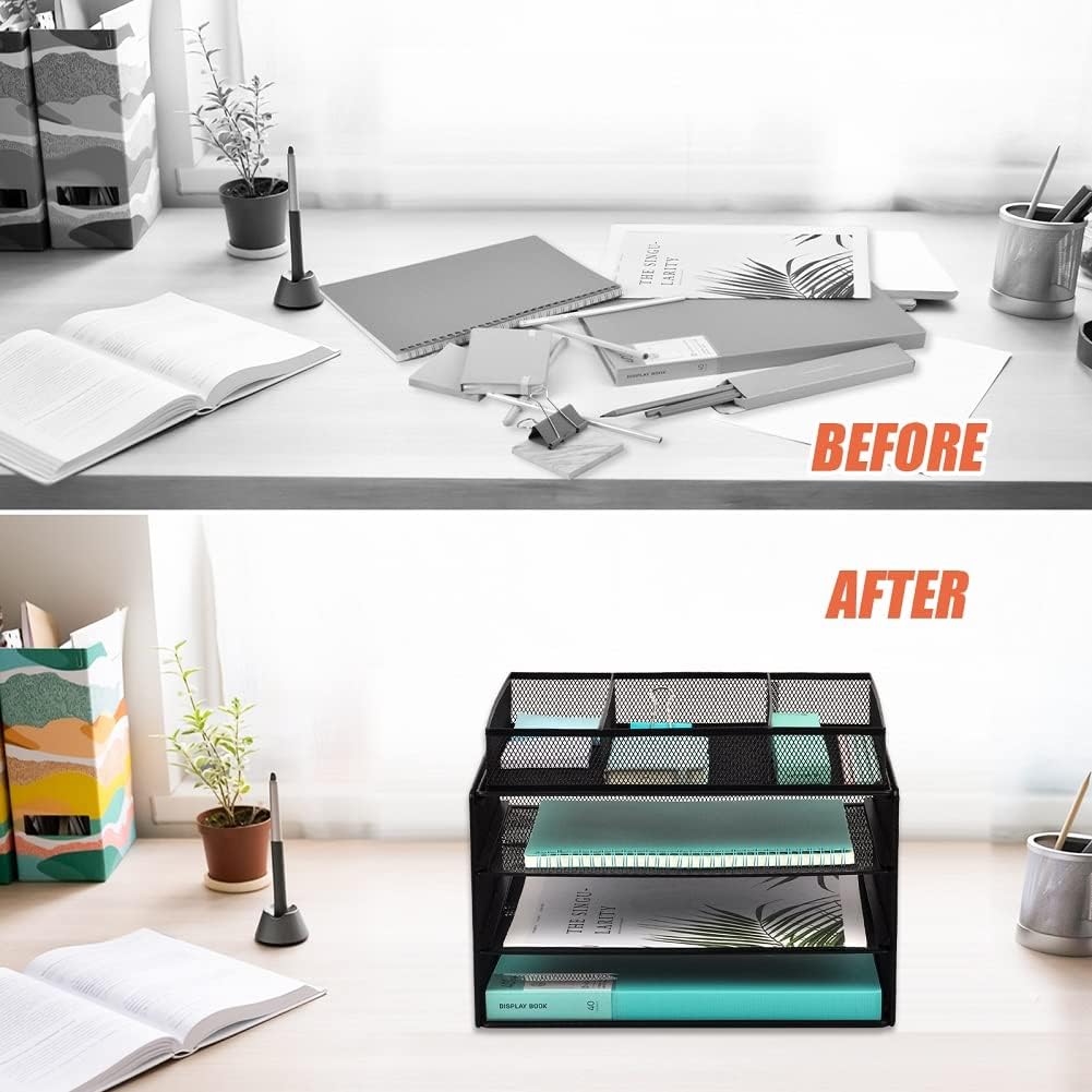 EASEPRES Paper Organizer Tray, 3 Tier Mesh Desk File Organizer Letter Sorter Holder with Drawer for Home Office, Black 3 61goXBd16hL. AC SL1001 - northernschoolofshiatsu.co.uk