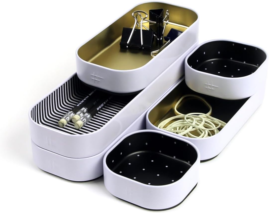 Three by Three Seattle 3 Piece Shallow Metal Organizer Tray Set for Storing Makeup, Stationery, Utensils, and More in Office Desk, Kitchen and Bathroom Drawers (1 Inch, Gold and White) 29 61hKrUtQnaL. AC SL1500 - northernschoolofshiatsu.co.uk