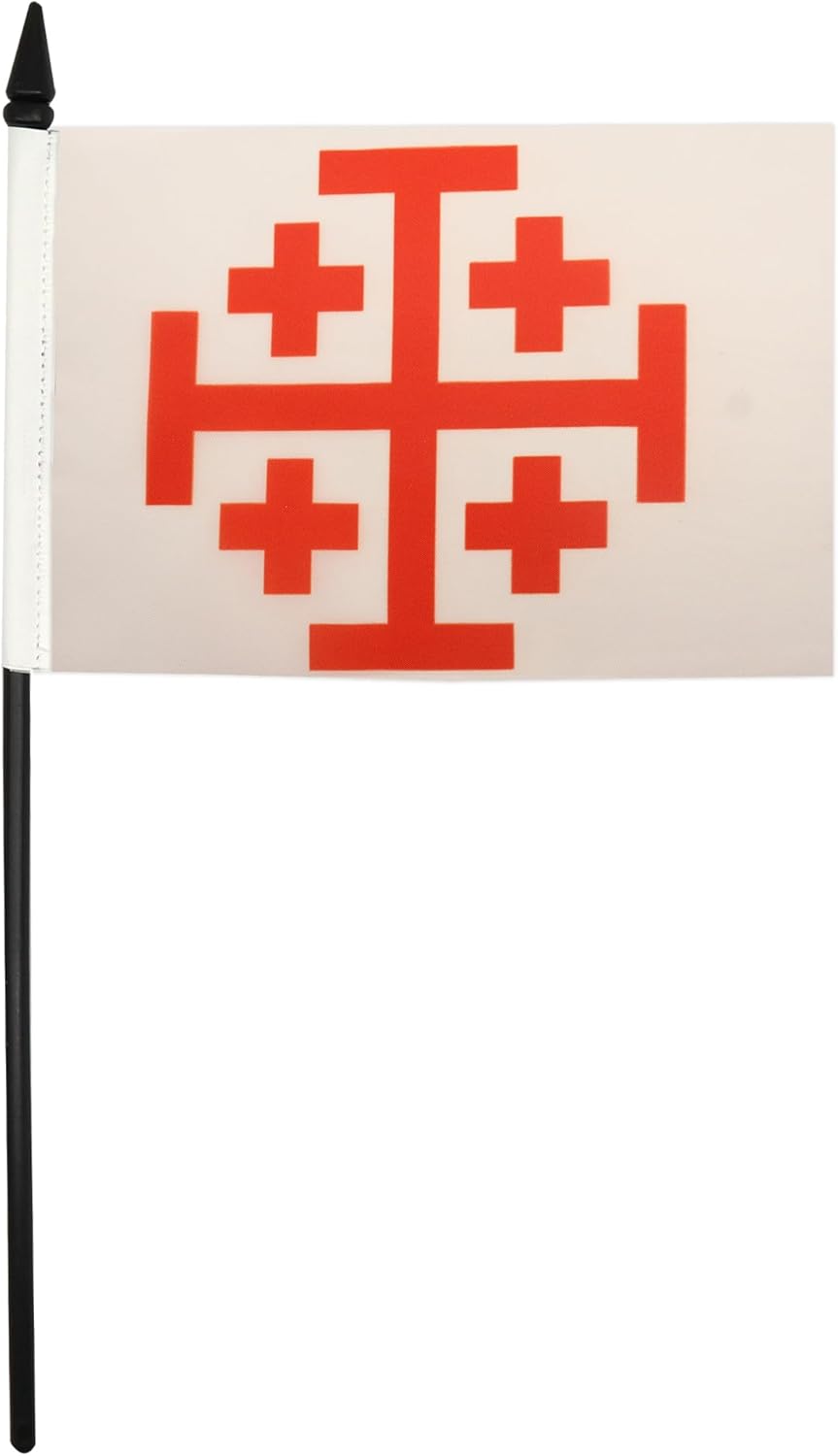 Order of the Holy Sepulchre of Jerusalem Table Flag 5'' x 8'' - Catholic Desk Flag 21 x 14 cm - Black plastic stick and base - AZ FLAG 2 - northernschoolofshiatsu.co.uk