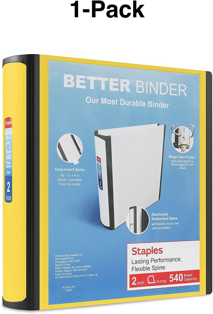 Staples 2-inch 3-Ring Better Binder, Yellow, 2/Pack (ST55880-CCVS) 6 61iCkgfeGJL. AC SL1500 - northernschoolofshiatsu.co.uk