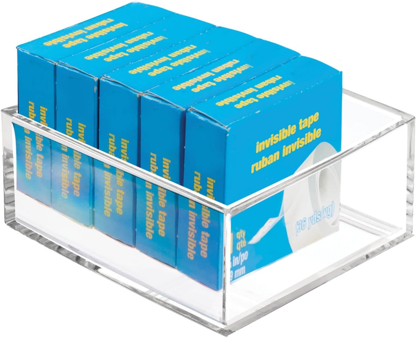 mDesign Plastic Square Desk Organizer - Create Section for Home Office Drawers, Desktop - Holds Pens, Paper Clips, Notebooks and Other Office Supply Accessory - Lumiere Collection - 3 Pack, Clear 8 - northernschoolofshiatsu.co.uk