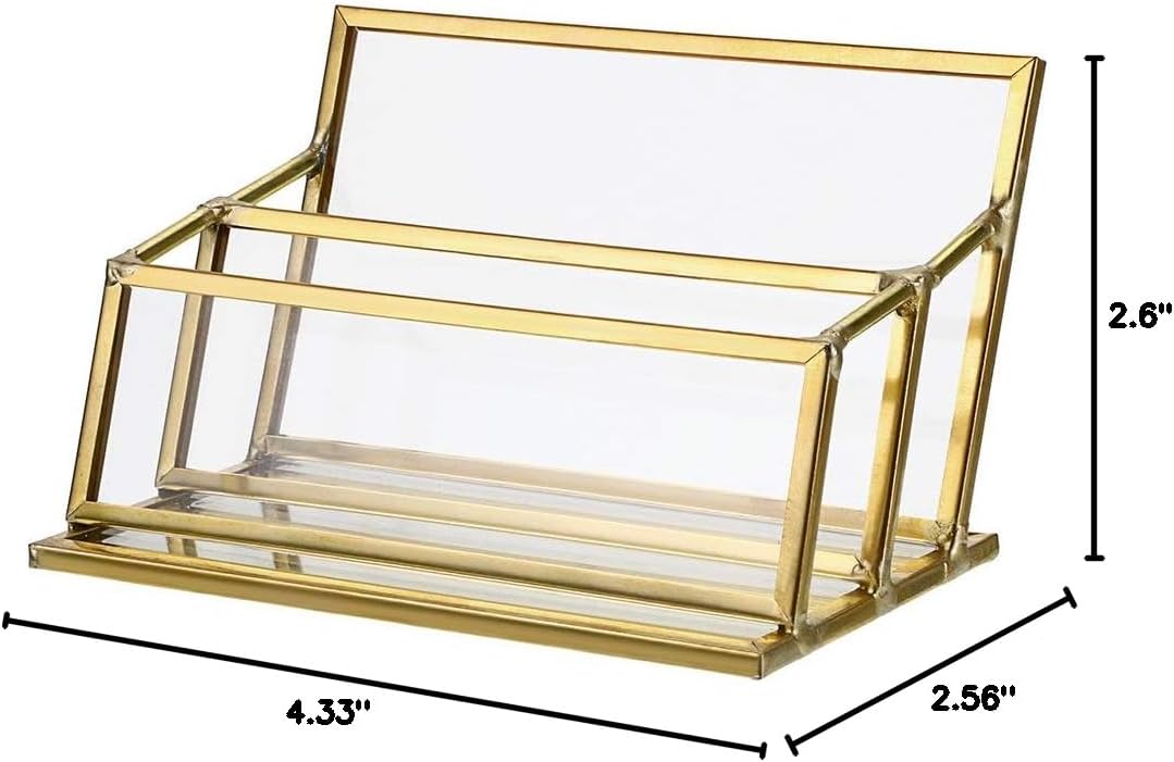 Hipiwe 2 Slots Glass Business Card Holder Stand - Gold Metal Frame Name Card Display Stand Business Name Card Organizer for Office Tabletop,Fits 80-100 Business Cards 10 61l0X0 K9sL. AC SL1304 - northernschoolofshiatsu.co.uk