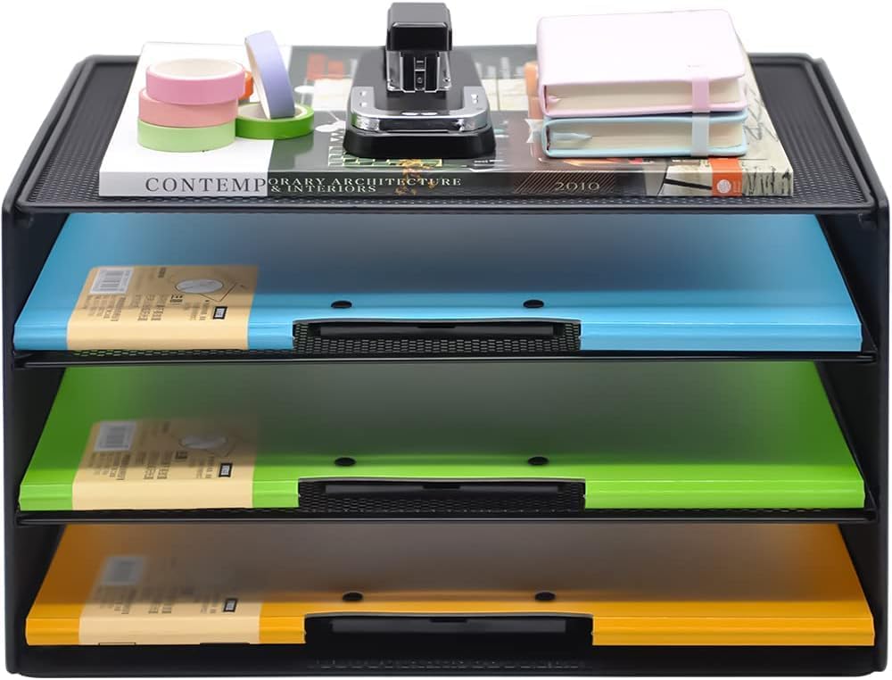 COSYAWN 3 Tier Mesh Desk Paper Tray Organizer, File Organization for Letter Document, Desktop Mail Storage Holder for Office Home School, Black 2 61lWH4h8MTL. AC SL1000 - northernschoolofshiatsu.co.uk