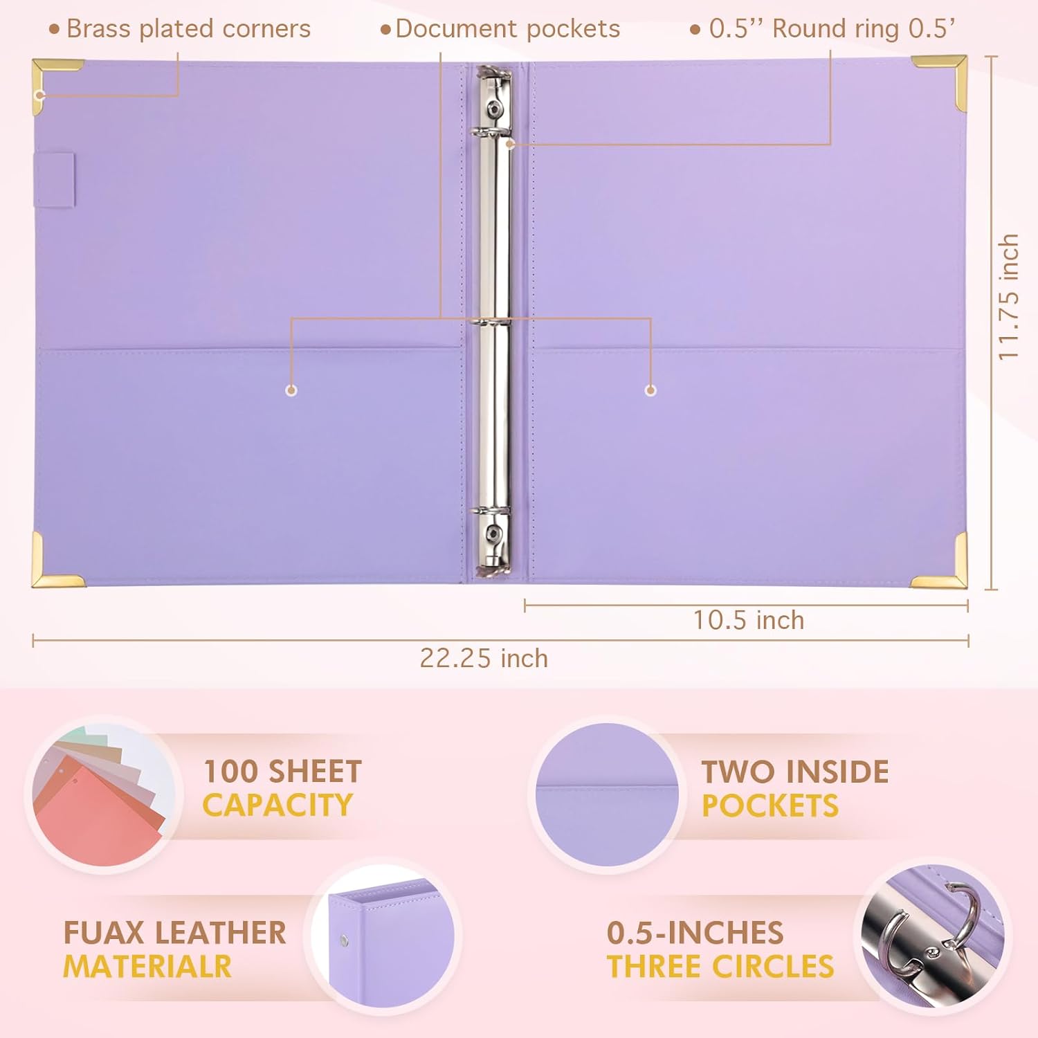 Ctosree 3 Ring Binder 0.5 inch, Pastel Binder with Pockets 4 Pack Binder Fits Letter Size 11" x 8.5" Paper 100 Sheets Capacity Document Organizer Brass Round Ring Binder for Office Home School 2 61ltCo+TVTL. AC SL1500 - northernschoolofshiatsu.co.uk