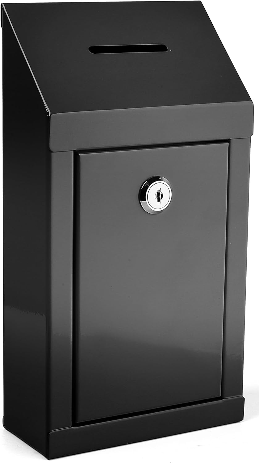 Metal Donation Box Charity Steel Collection Box Office Suggestion Box Secure Box With Top Slot and Lock with Keys Wall Mount with pre drilled holes 10x6x2.5" waterproof mailbox for Home Office(Gray) 85 - northernschoolofshiatsu.co.uk