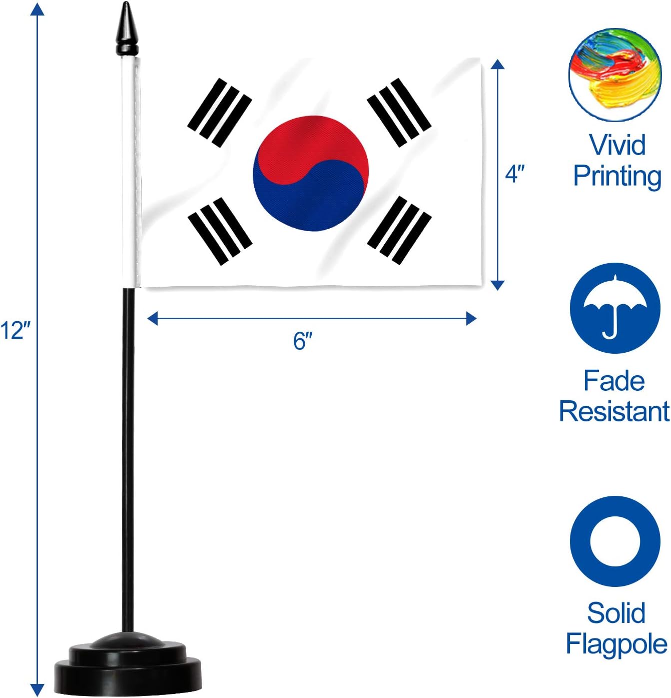 ANLEY Korea Deluxe Desk Flag Set - 6 x 4 Inch Miniature Korean Desktop Flag with 12" Solid Pole - Vivid Color and Fade Resistant - Black Base and Spear Top 7 61mzn9yKpNL. AC SL1500 - northernschoolofshiatsu.co.uk