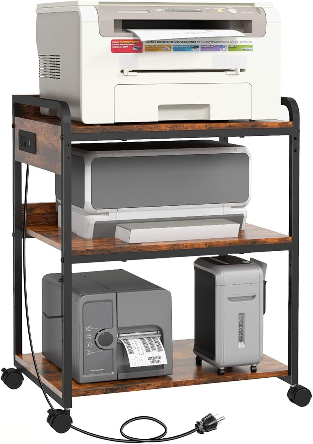 3 Tier Large Printer Stand with Wheels, 25.2 x 18.9 Inch Printer Stand with Power Outlet USB Port, Printer Table with Adjustable Storage Shelf for Home Office, Rustic Brown 1 61ouJAb+3fL. AC SL1500 - northernschoolofshiatsu.co.uk